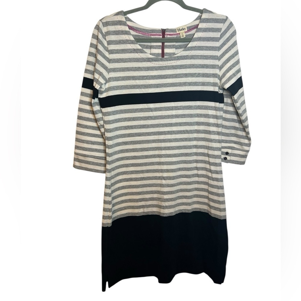 Hayley 3/4 Sleeve Cotton Striped Gray and Black Dress